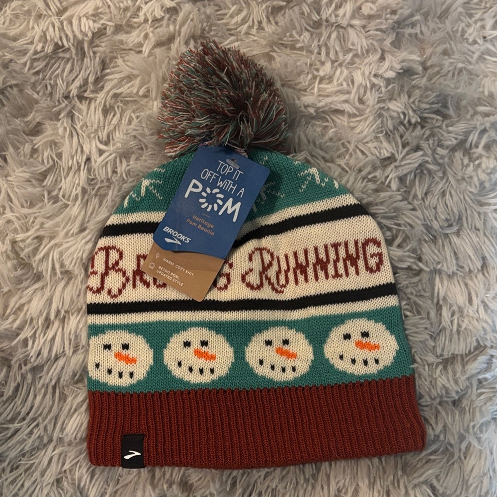 Brooks Kids' Snowman Pom Beanie - Teal and Brown
